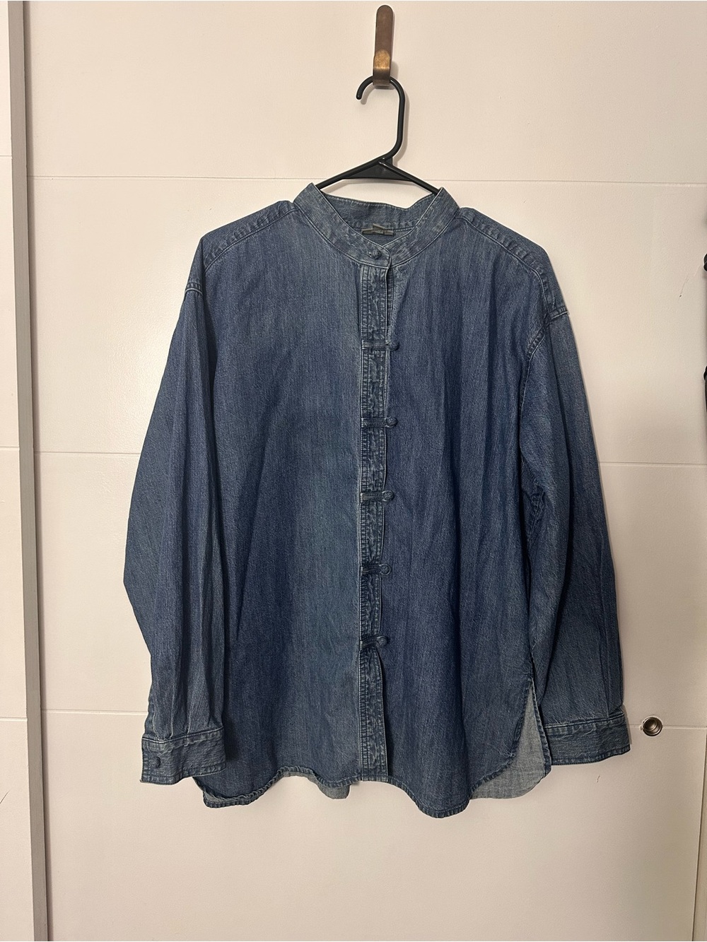 J. Jill Vintage Dark Wash Denim Button-Front Tunic 100% Cotton Size L Oversized - Picture 2 of 8